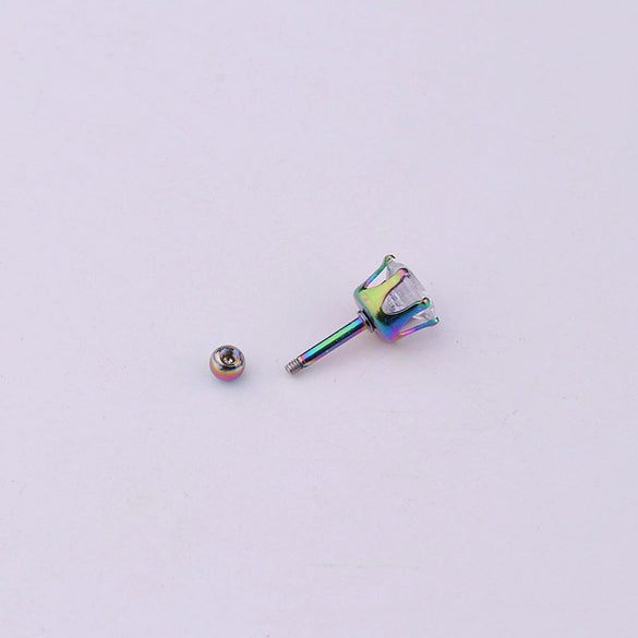 Women's Geometric Stainless Steel Electroplated Sixclaw Round Zircon Ear Studs