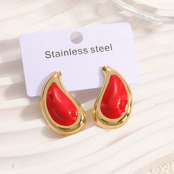 Women's Geometric Stainless Steel Enamel Drip Glaze Drop Earrings Elegant Light Luxury Fashion Jewelry