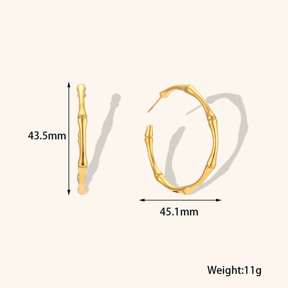 Women's Geometric Stainless Steel Goldplated Open Bamboo Knot Hoop Earrings Statement Jewelry