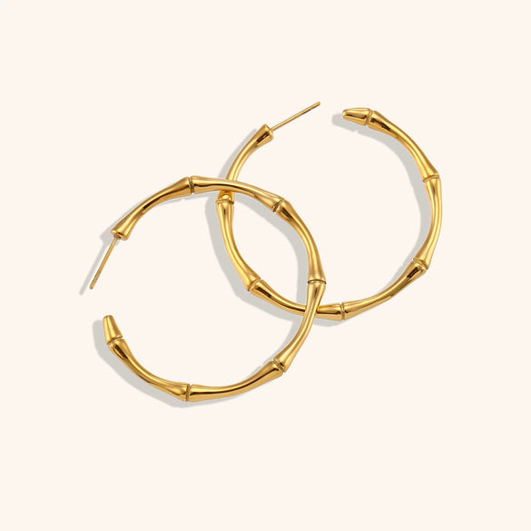 Women's Geometric Stainless Steel Goldplated Open Bamboo Knot Hoop Earrings Statement Jewelry