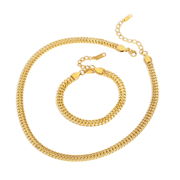 Women's Geometric Stainless Steel Jewelry Set With Vacuum Gold Plated Chain Necklace And Bracelet