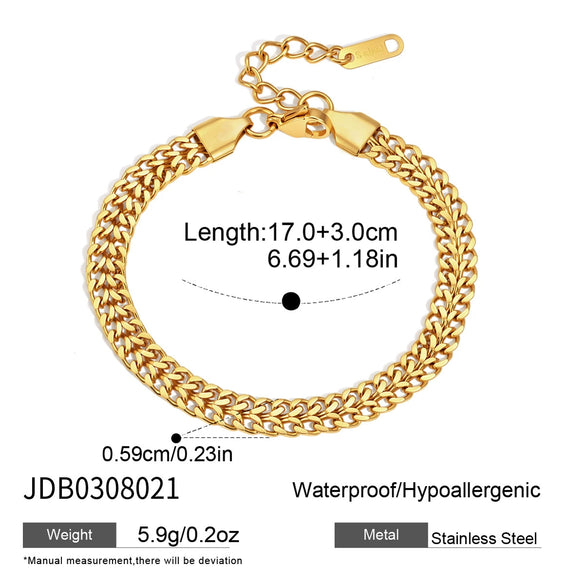 Women's Geometric Stainless Steel Jewelry Set With Vacuum Gold Plated Chain Necklace And Bracelet
