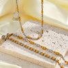 Women's Geometric Stainless Steel Necklace And Bracelet Set With 18K Gold Vacuum Plating And Color Block Design