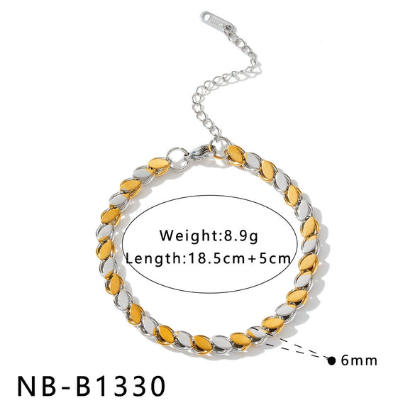 Women's Geometric Stainless Steel Necklace And Bracelet Set With 18K Gold Vacuum Plating And Color Block Design