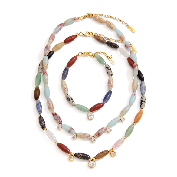 Women's Geometric Stainless Steel Necklace With Acrylic Pearl Pendant And Pvd Vacuum Gold Plating