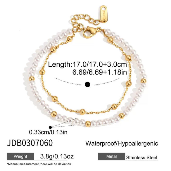 Women's Geometric Stainless Steel Necklace With Acrylic Pearl Pendant And Pvd Vacuum Gold Plating