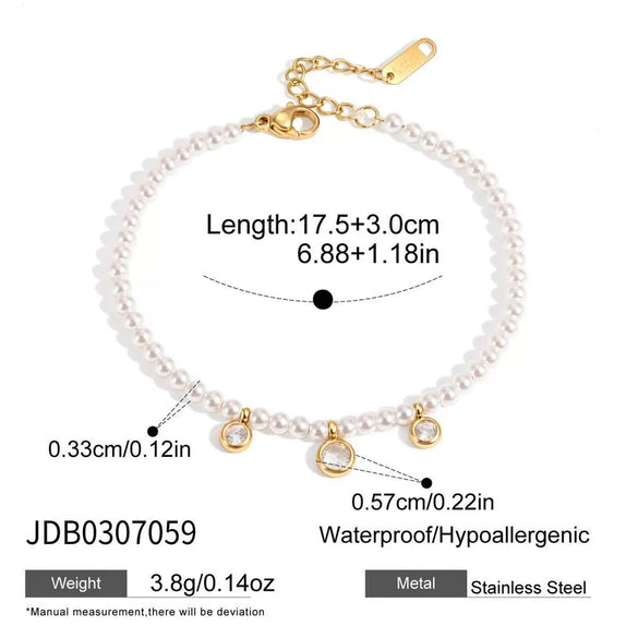 Women's Geometric Stainless Steel Necklace With Acrylic Pearl Pendant And Pvd Vacuum Gold Plating