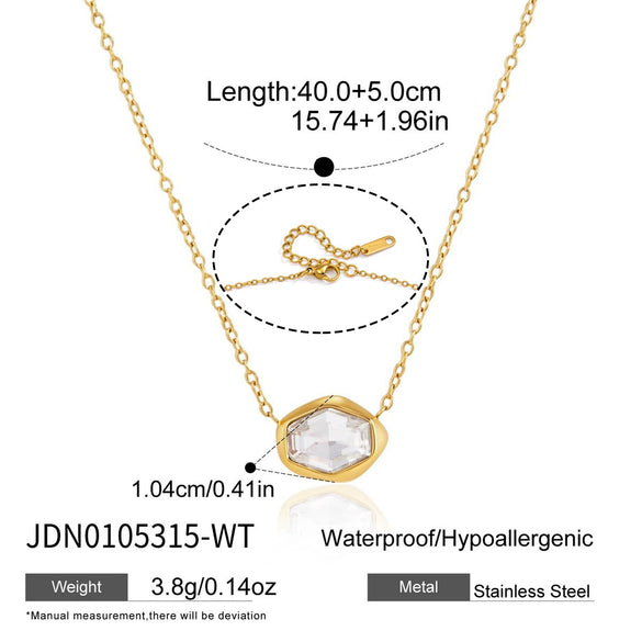 Women's Geometric Stainless Steel Necklace With Glass Pendant Pvd Vacuum Gold Plated Regular Chain