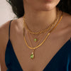 Women's Geometric Stainless Steel Necklace With Glass Pendant Pvd Vacuum Gold Plated Regular Chain