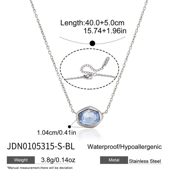 Women's Geometric Stainless Steel Necklace With Glass Pendant Pvd Vacuum Gold Plated Regular Chain