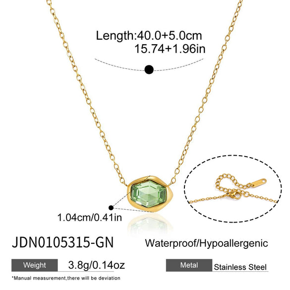 Women's Geometric Stainless Steel Necklace With Glass Pendant Pvd Vacuum Gold Plated Regular Chain