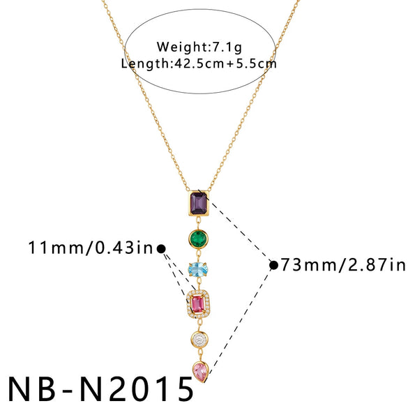 Women’s Geometric Stainless Steel Necklace With Heart Round And Square Shapes Zircon And Rhinestone Inlay Vacuum Plated Finish