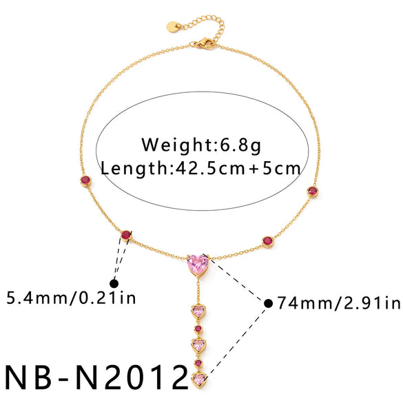 Women’s Geometric Stainless Steel Necklace With Heart Round And Square Shapes Zircon And Rhinestone Inlay Vacuum Plated Finish
