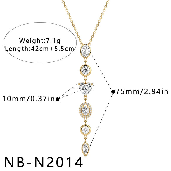 Women’s Geometric Stainless Steel Necklace With Heart Round And Square Shapes Zircon And Rhinestone Inlay Vacuum Plated Finish