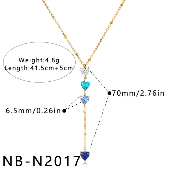 Women’s Geometric Stainless Steel Necklace With Heart Round And Square Shapes Zircon And Rhinestone Inlay Vacuum Plated Finish