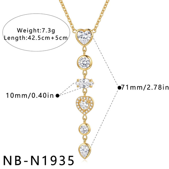 Women’s Geometric Stainless Steel Necklace With Heart Round And Square Shapes Zircon And Rhinestone Inlay Vacuum Plated Finish