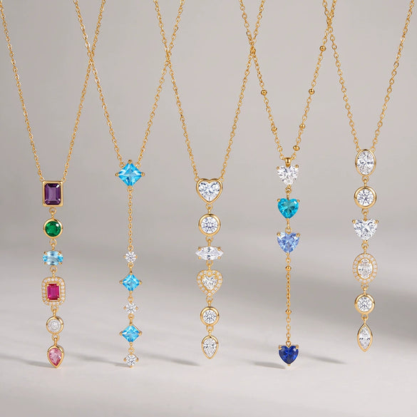 Women’s Geometric Stainless Steel Necklace With Heart Round And Square Shapes Zircon And Rhinestone Inlay Vacuum Plated Finish