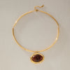Women's Geometric Stainless Steel Necklace With Large Zircon Pendant Plated Eggshaped Choker Jewelry