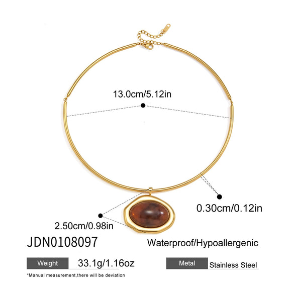 Women's Geometric Stainless Steel Necklace With Large Zircon Pendant Plated Eggshaped Choker Jewelry