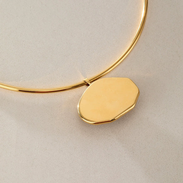 Women's Geometric Stainless Steel Necklace With Large Zircon Pendant Plated Eggshaped Choker Jewelry