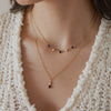 Women's Geometric Stainless Steel Necklace With Natural Lapis Lazuli Pendant Pvd Gold Plated Collarbone Chain With Lobster Clasp