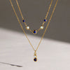Women's Geometric Stainless Steel Necklace With Natural Lapis Lazuli Pendant Pvd Gold Plated Collarbone Chain With Lobster Clasp