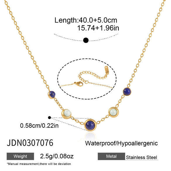 Women's Geometric Stainless Steel Necklace With Natural Lapis Lazuli Pendant Pvd Gold Plated Collarbone Chain With Lobster Clasp