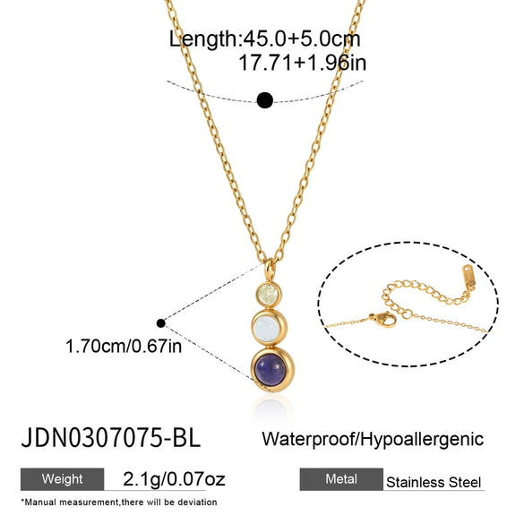 Women's Geometric Stainless Steel Necklace With Natural Lapis Lazuli Pendant Pvd Gold Plated Collarbone Chain With Lobster Clasp