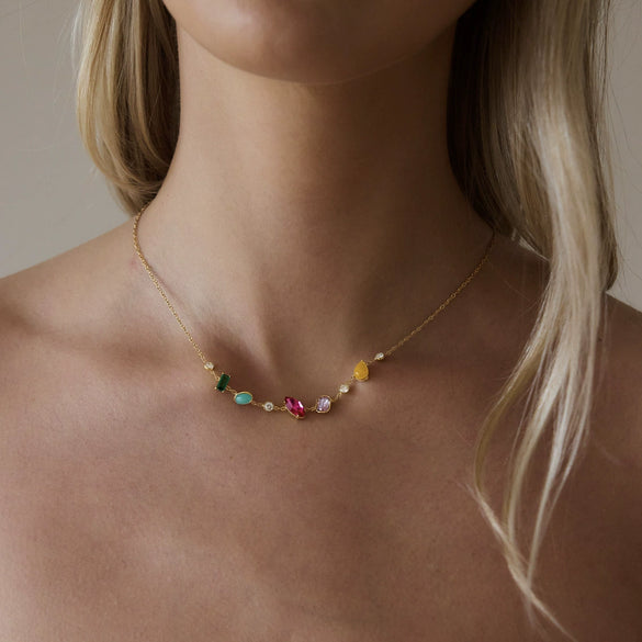 Women's Geometric Stainless Steel Necklace With Pvd Vacuum Gold Plated Finish And Lobster Clasp