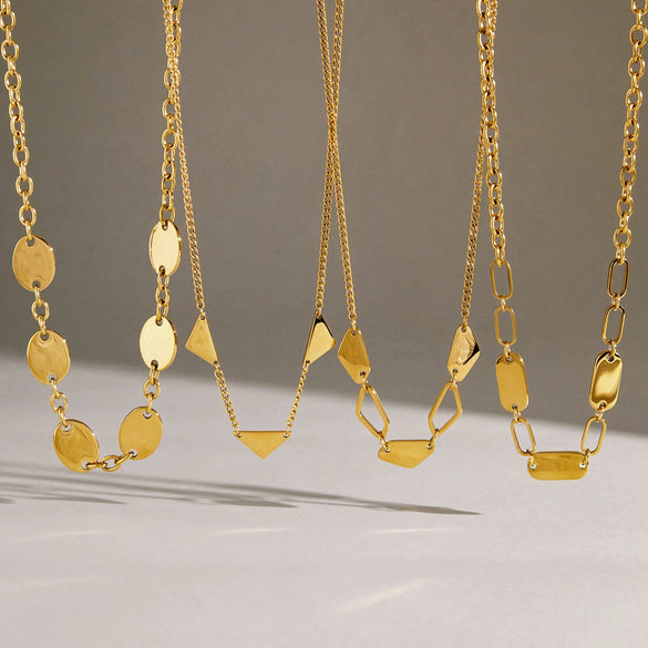 Women's Geometric Stainless Steel Necklace With Vacuum Gold Plated Finish Minimalist Luxury Chain Jewelry