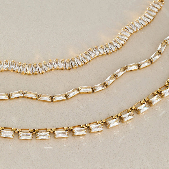 Women's Geometric Stainless Steel Necklace With Zircon Detail And Pvd Vacuum Gold Plating Lobster Clasp Wholesale Jewelry