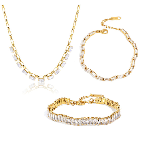 Women's Geometric Stainless Steel Necklace With Zircon Detail And Pvd Vacuum Gold Plating Lobster Clasp Wholesale Jewelry