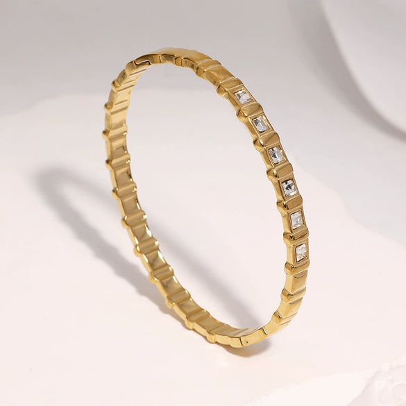 Women's Geometric Stainless Steel Open Cuff Bracelet With Diamond Setting And Colorfast Plated Finish