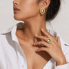 Women's Geometric Stainless Steel Pearl Earrings And Rings With 18K Vacuum Plating Simple Oval Fashion Jewelry Set