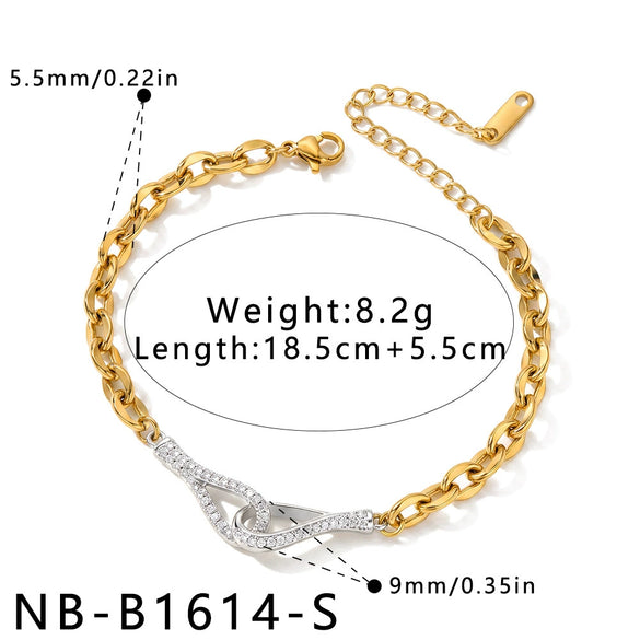 Women's Geometric Stainless Steel Pendant Bracelet With Rhinestone Inlay And Gold Plated Electroplated Finish
