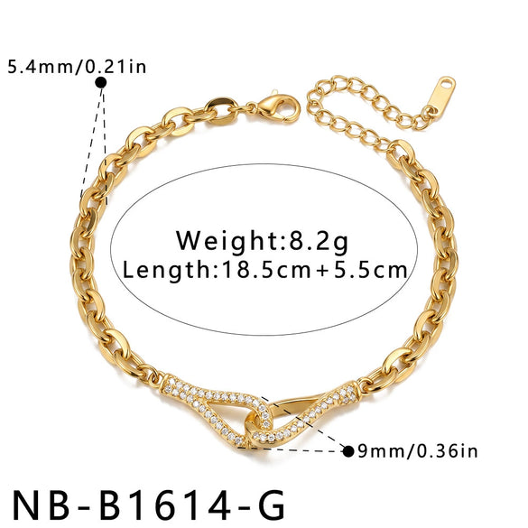 Women's Geometric Stainless Steel Pendant Bracelet With Rhinestone Inlay And Gold Plated Electroplated Finish