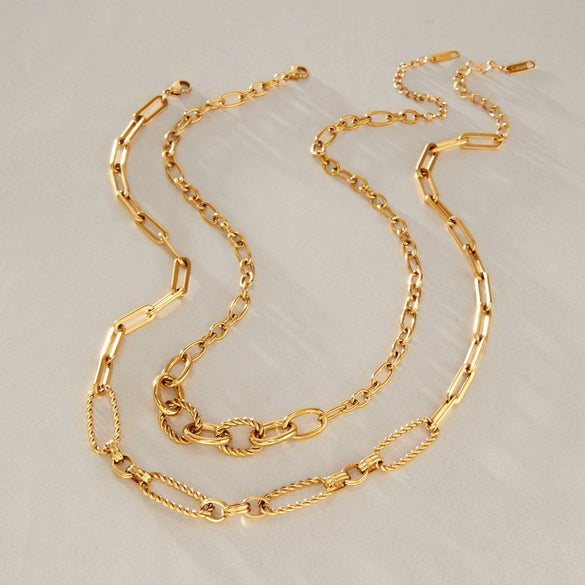 Women's Geometric Stainless Steel Pendant Chain Necklace With Pvd Vacuum Gold Plating And Lobster Clasp