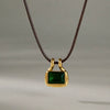 Women's Geometric Stainless Steel Pendant Necklace With Black Waxed Rope Choker And Pvd Vacuum Gold Plated Finish