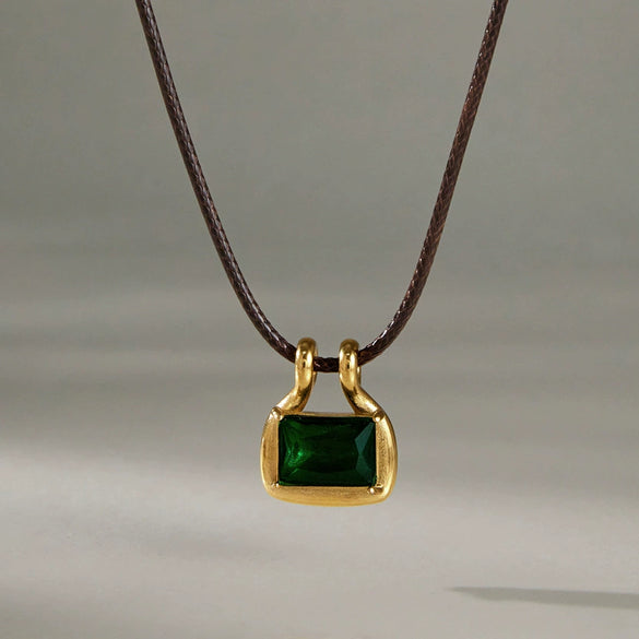 Women's Geometric Stainless Steel Pendant Necklace With Black Waxed Rope Choker And Pvd Vacuum Gold Plated Finish