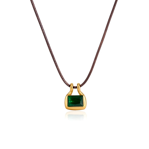 Women's Geometric Stainless Steel Pendant Necklace With Black Waxed Rope Choker And Pvd Vacuum Gold Plated Finish