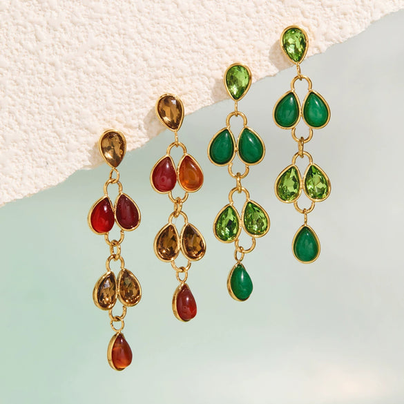 Women's Geometric Stainless Steel Rhinestone Tassel Earrings With Titanium Steel Posts And Pvd Vacuum Gold Plating