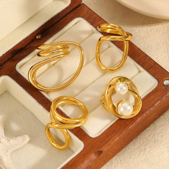 Women's Geometric Stainless Steel Ring Bracelet With 18K Gold Electroplating