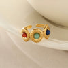 Women's Geometric Stainless Steel Ring With Carved Resin Detail And Vacuum Gold Plating