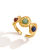 Women's Geometric Stainless Steel Ring With Carved Resin Detail And Vacuum Gold Plating