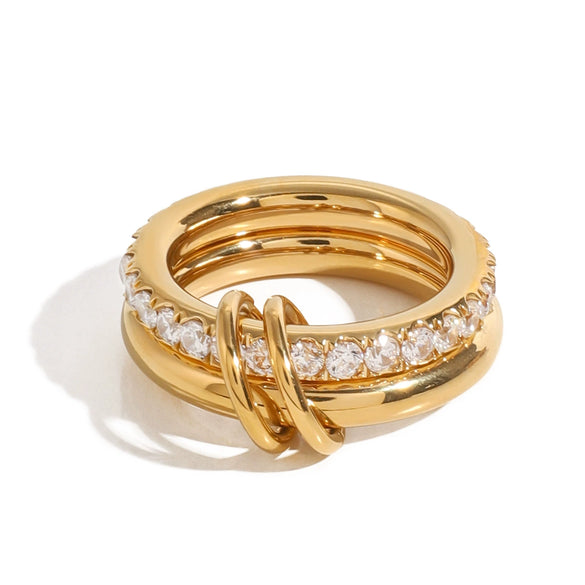 Women's Geometric Stainless Steel Ring With Double White Zircon Electroplated Design