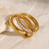 Women's Geometric Stainless Steel Ring With Double White Zircon Electroplated Design