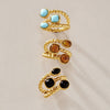 Women’s Geometric Stainless Steel Ring With Natural Stone Color Resin Design And Pvd Gold Plated Finish Hypoallergenic Fashion Jewelry