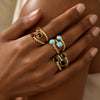 Women’s Geometric Stainless Steel Ring With Natural Stone Color Resin Design And Pvd Gold Plated Finish Hypoallergenic Fashion Jewelry