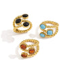 Women’s Geometric Stainless Steel Ring With Natural Stone Color Resin Design And Pvd Gold Plated Finish Hypoallergenic Fashion Jewelry