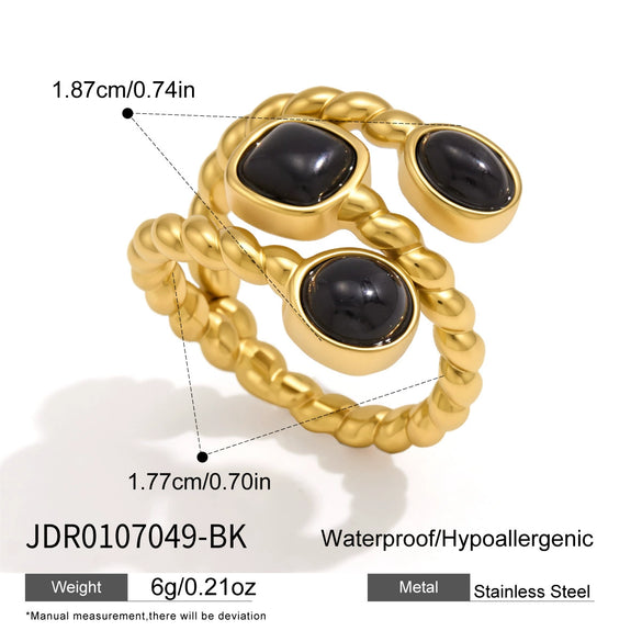 Women’s Geometric Stainless Steel Ring With Natural Stone Color Resin Design And Pvd Gold Plated Finish Hypoallergenic Fashion Jewelry